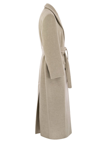 Brunello Cucinelli Women Double-Breasted Coat In Virgin Wool And Cashmere Cloth With Jewellery by Luosophy