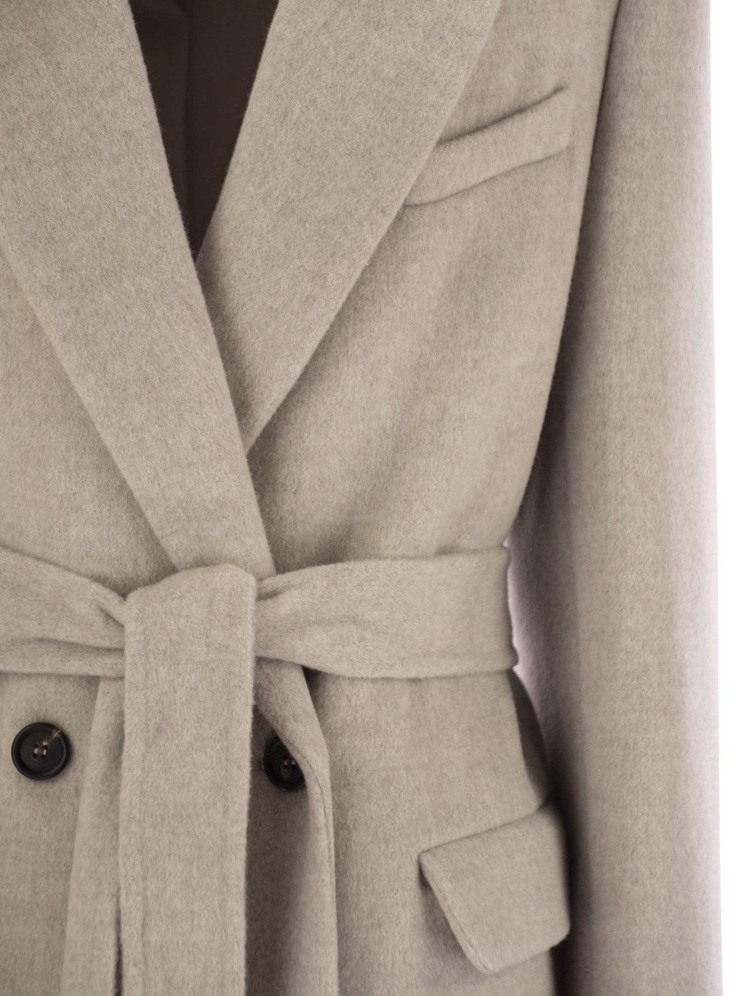 Brunello Cucinelli Women Double-Breasted Coat In Virgin Wool And Cashmere Cloth With Jewellery by Luosophy