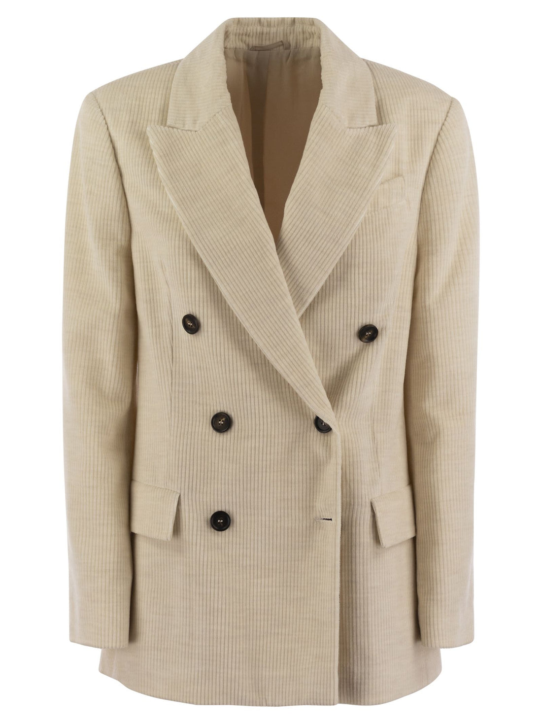 Brunello Cucinelli Women Viscose And Cotton Corduroy Jacket With Necklace by Luosophy