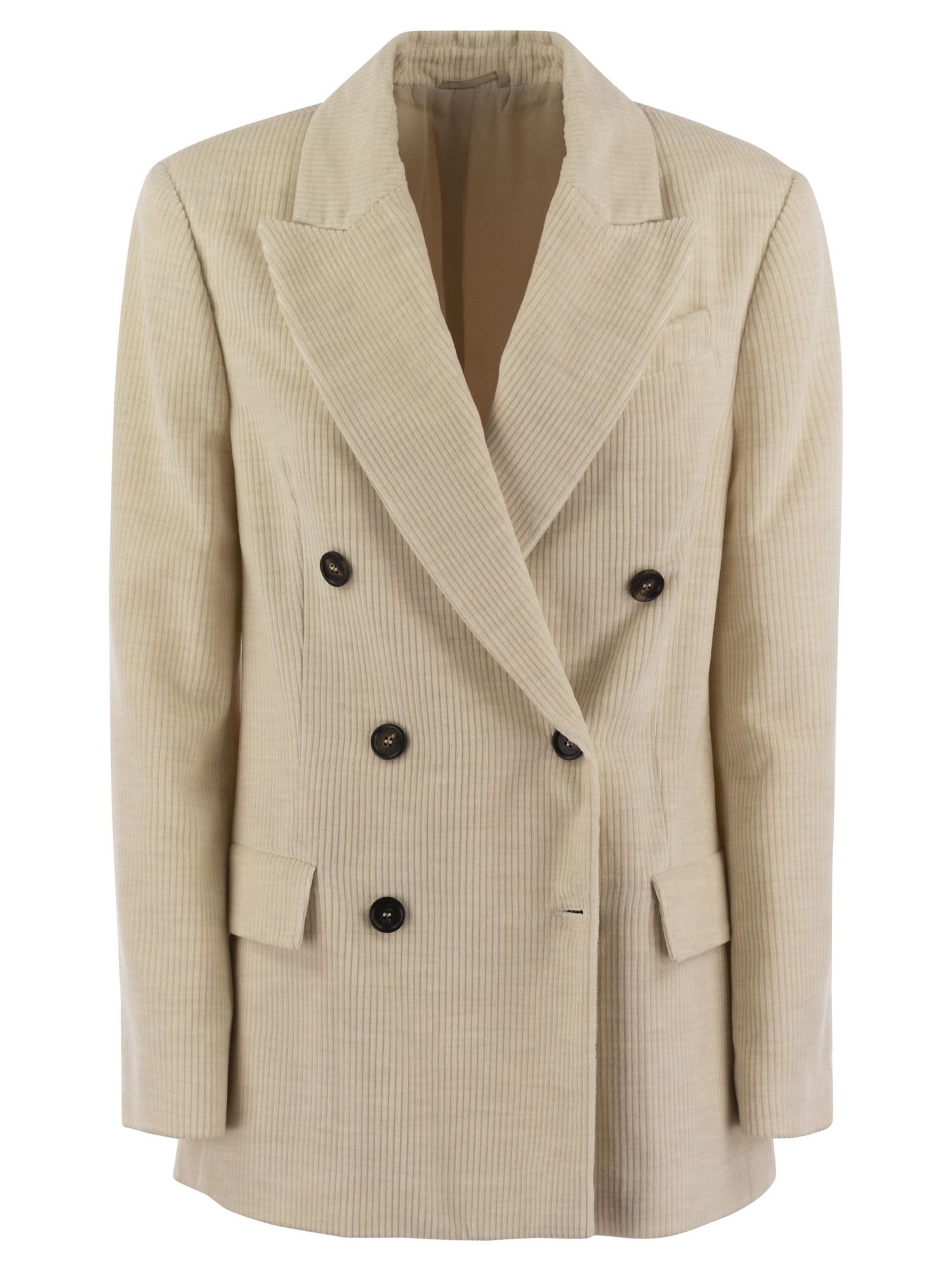 Brunello Cucinelli Women Viscose And Cotton Corduroy Jacket With Necklace by Luosophy