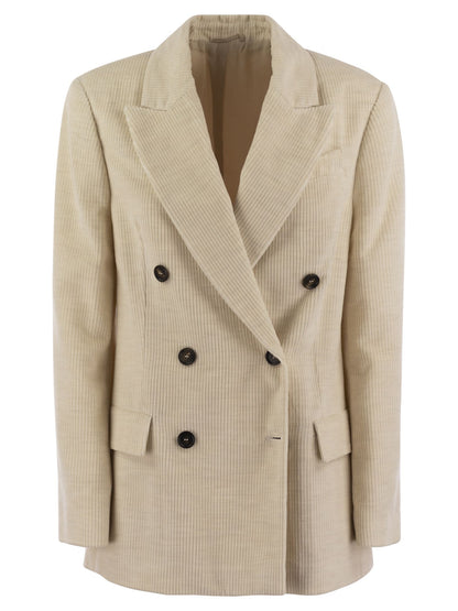 Brunello Cucinelli Women Viscose And Cotton Corduroy Jacket With Necklace by Luosophy