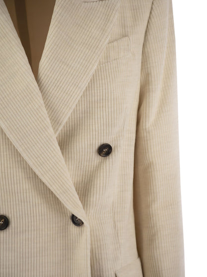 Brunello Cucinelli Women Viscose And Cotton Corduroy Jacket With Necklace by Luosophy