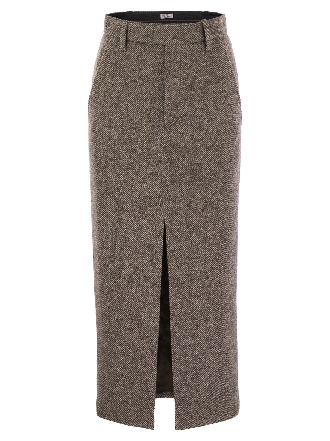 Brunello Cucinelli Women Sartorial Pencil Skirt In Diagonal Mélange Of Virgin Wool And Silk With Moniline by Luosophy