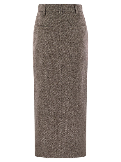 Brunello Cucinelli Women Sartorial Pencil Skirt In Diagonal Mélange Of Virgin Wool And Silk With Moniline by Luosophy