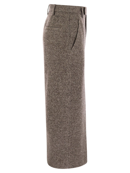 Brunello Cucinelli Women Sartorial Pencil Skirt In Diagonal Mélange Of Virgin Wool And Silk With Moniline by Luosophy