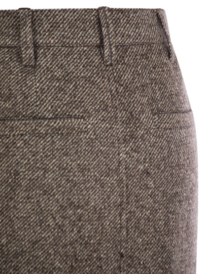 Brunello Cucinelli Women Sartorial Pencil Skirt In Diagonal Mélange Of Virgin Wool And Silk With Moniline by Luosophy