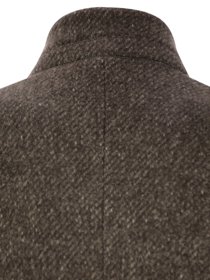 Brunello Cucinelli Women Wool And Cashmere Diagonal Mélange Coat With Belt And Necklace by Luosophy