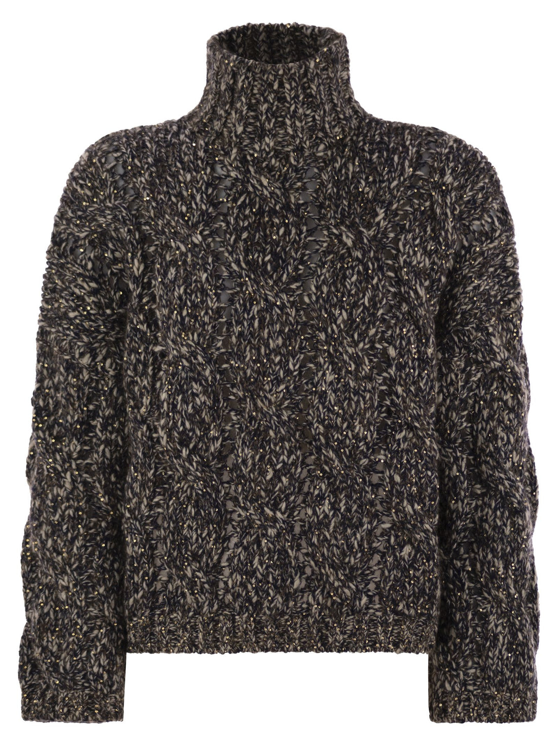 Brunello Cucinelli Women Soft Wool, Cashmere And Mohair Turtleneck Sweater With Braided Design by Luosophy