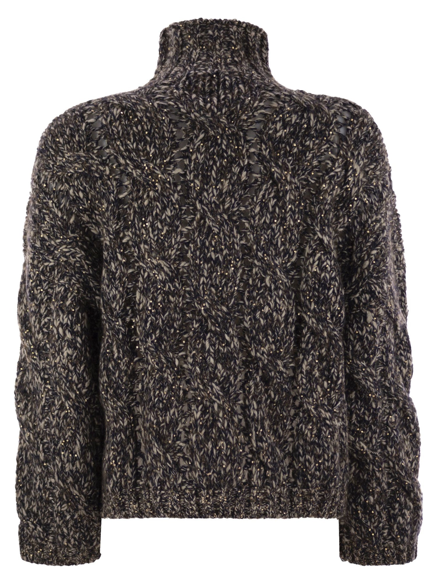 Brunello Cucinelli Women Soft Wool, Cashmere And Mohair Turtleneck Sweater With Braided Design by Luosophy