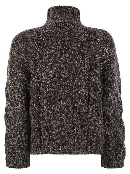 Brunello Cucinelli Women Soft Wool, Cashmere And Mohair Turtleneck Sweater With Braided Design by Luosophy