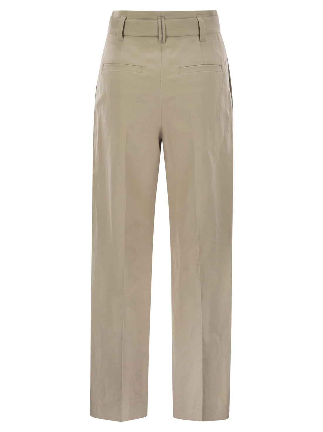 Brunello Cucinelli Women Cotton Linen Canvas Corset Cigarette Trousers With Jewellery by Luosophy