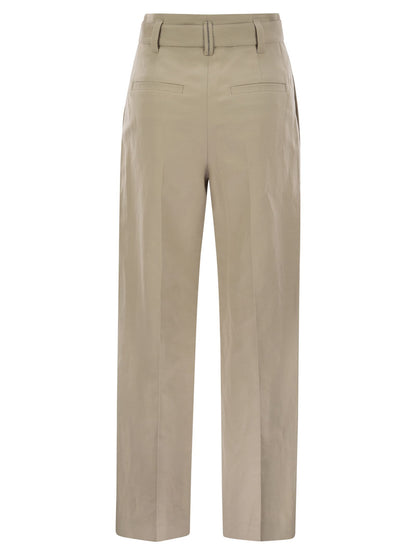 Brunello Cucinelli Women Cotton Linen Canvas Corset Cigarette Trousers With Jewellery by Luosophy