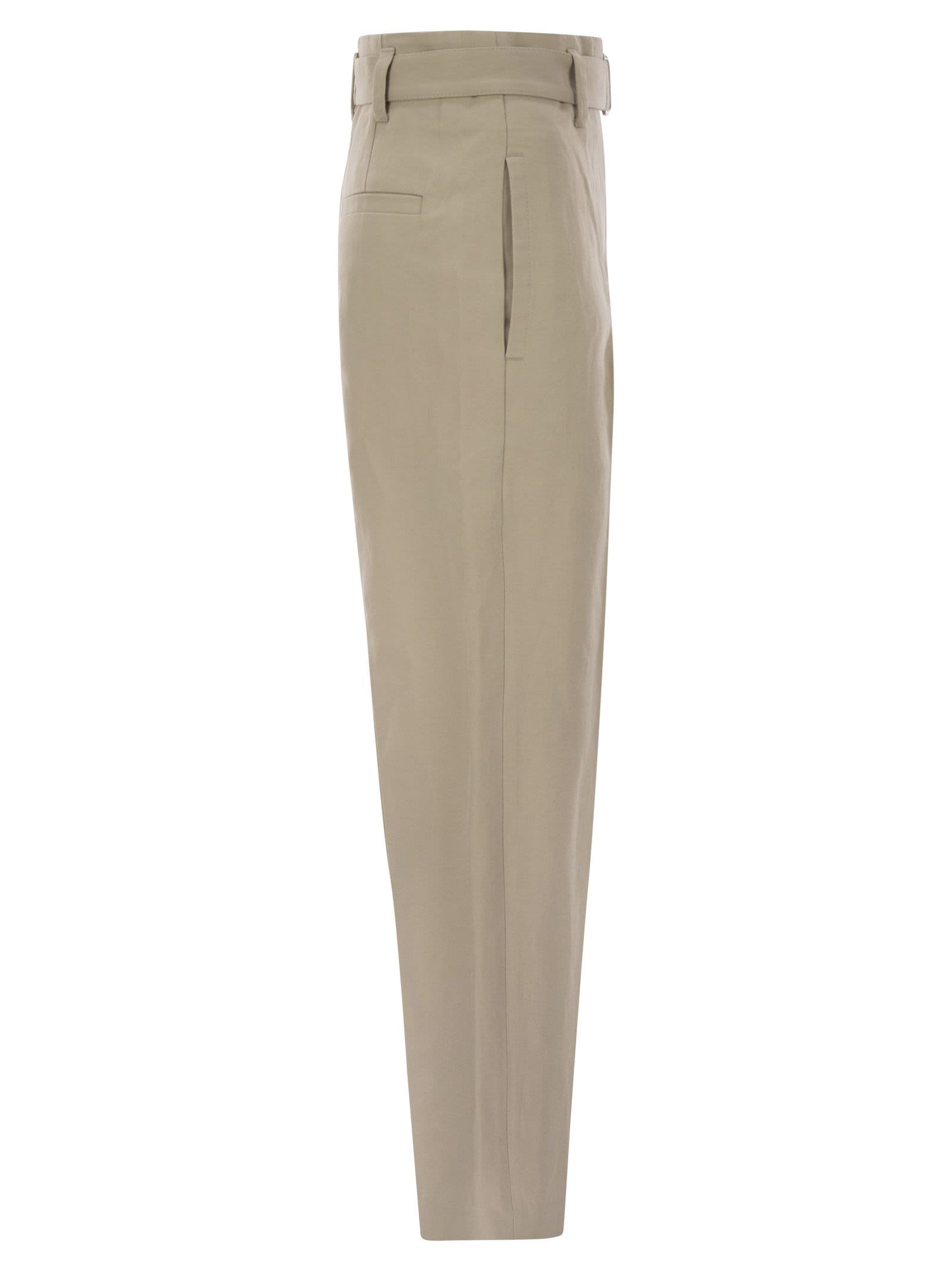 Brunello Cucinelli Women Cotton Linen Canvas Corset Cigarette Trousers With Jewellery by Luosophy