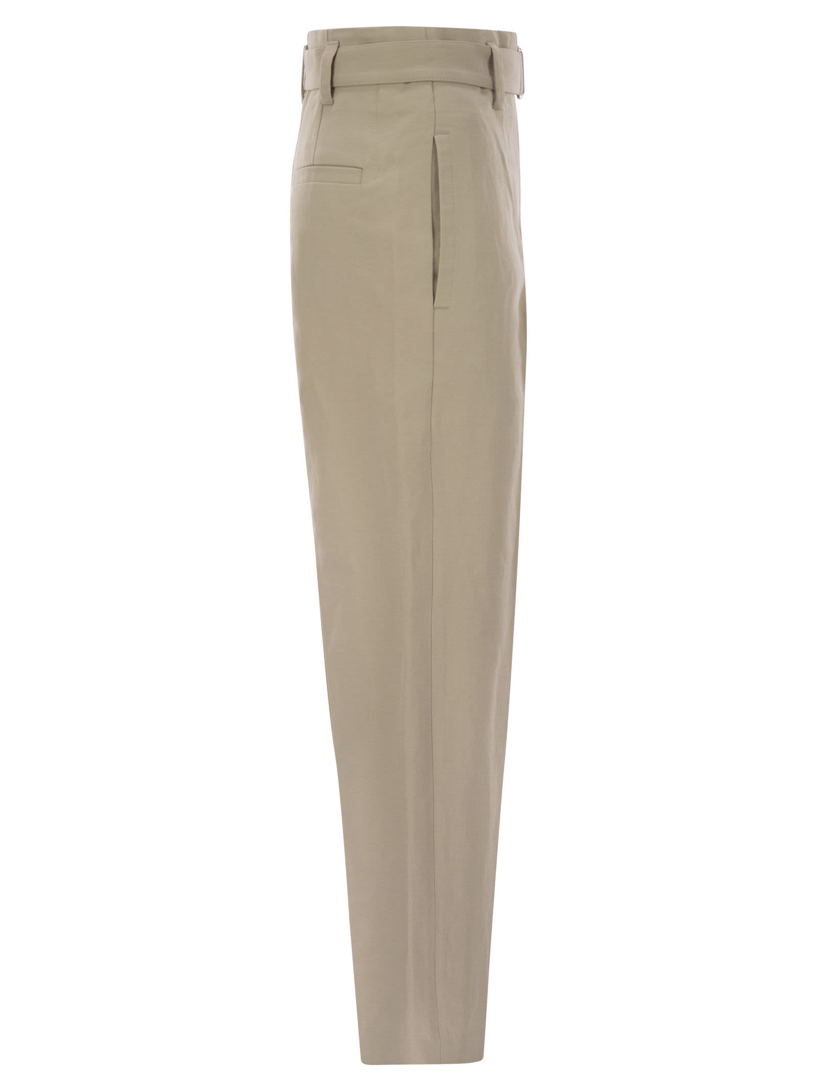 Brunello Cucinelli Women Cotton Linen Canvas Corset Cigarette Trousers With Jewellery by Luosophy