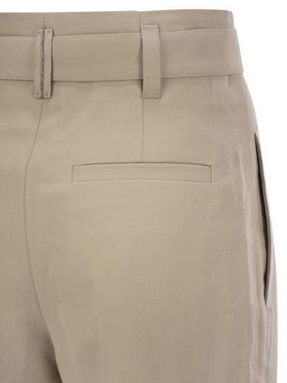 Brunello Cucinelli Women Cotton Linen Canvas Corset Cigarette Trousers With Jewellery by Luosophy