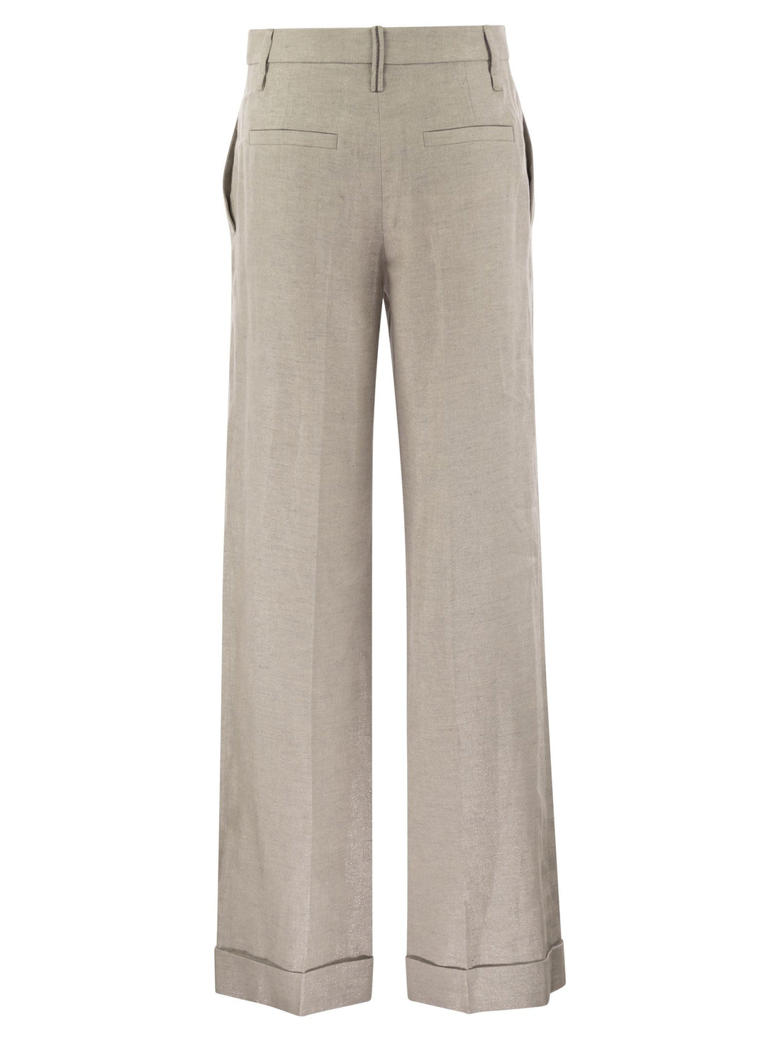 Brunello Cucinelli Women Flared Loose-Fitting Trousers In Sparkling Linen Twill With Necklace by Luosophy