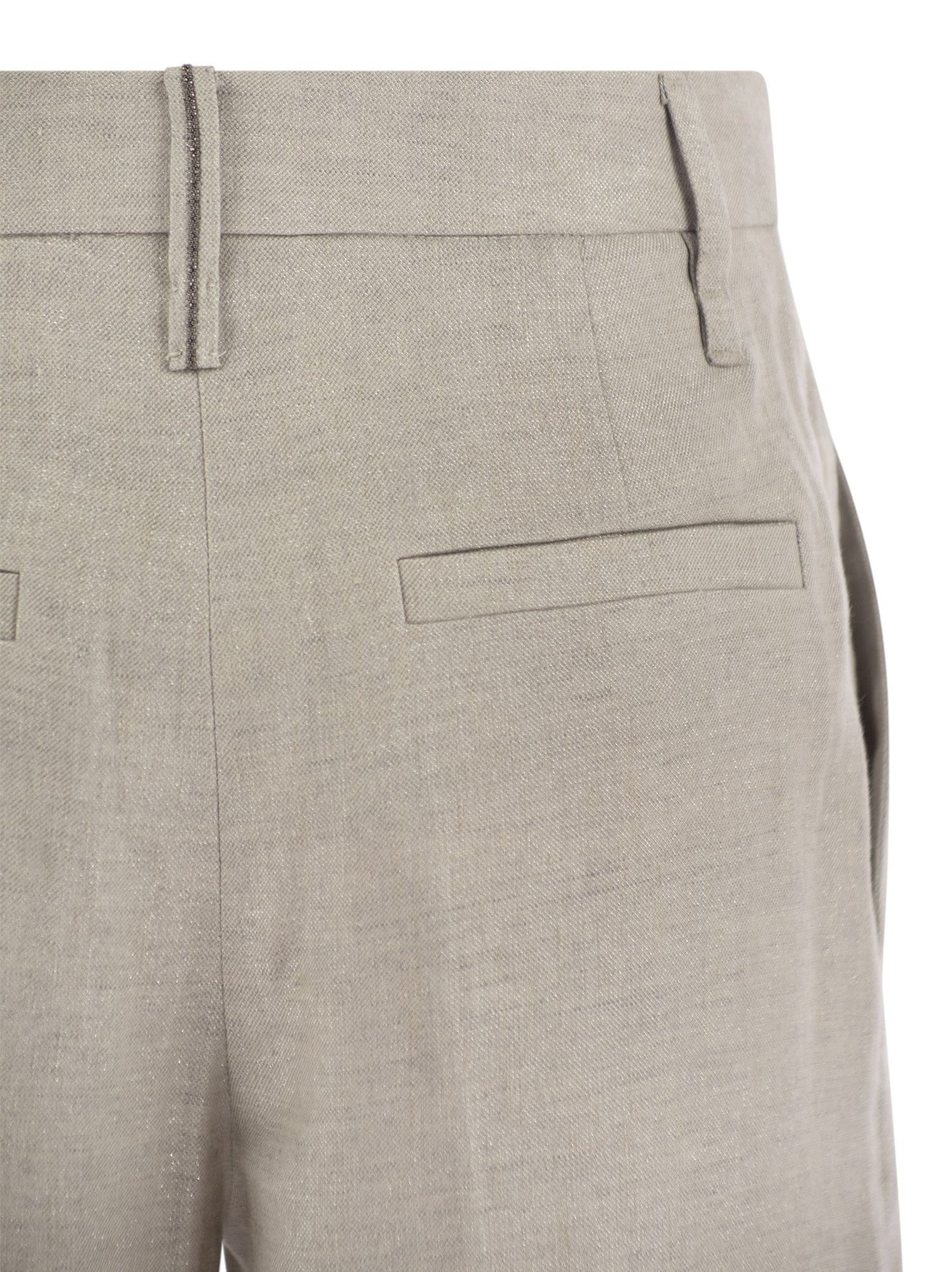Brunello Cucinelli Women Flared Loose-Fitting Trousers In Sparkling Linen Twill With Necklace by Luosophy