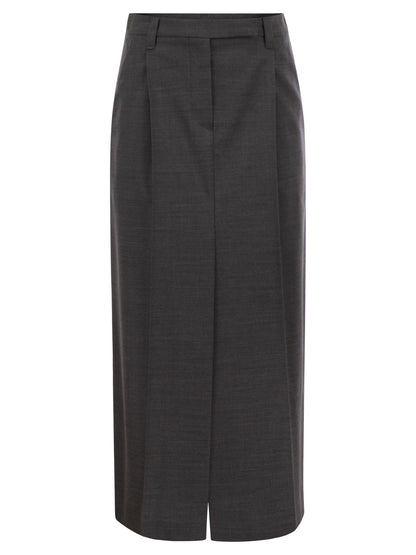 Brunello Cucinelli Women Sartorial Long Skirt In Virgin Wool Canvas by Luosophy