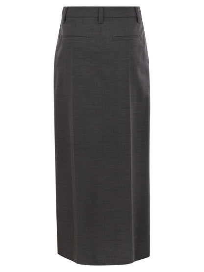 Brunello Cucinelli Women Sartorial Long Skirt In Virgin Wool Canvas by Luosophy