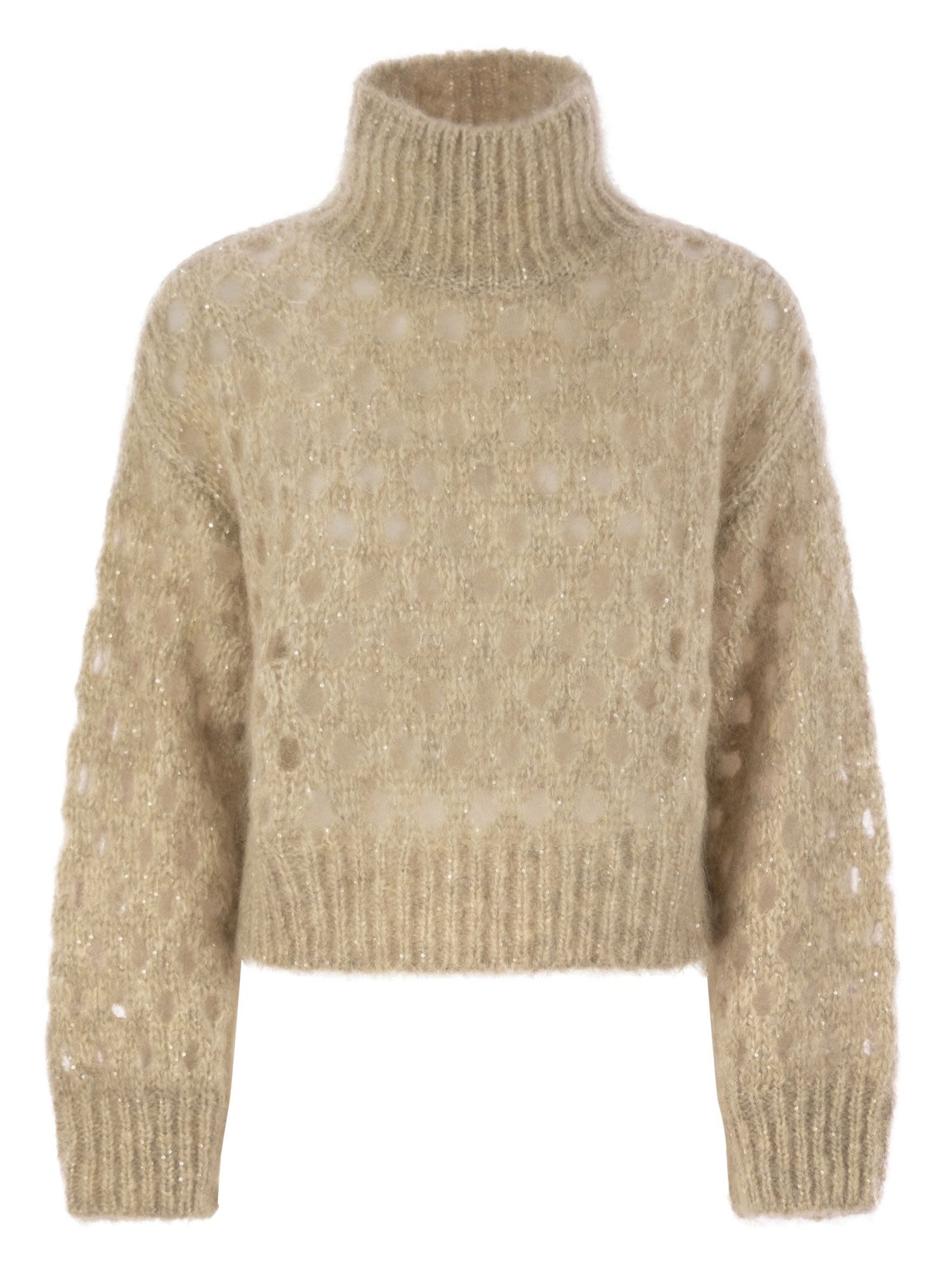 Brunello Cucinelli Women Dazzling Net Turtleneck Sweater Made Of Mohair And Wool Wispy by Luosophy