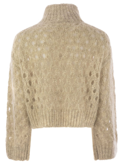 Brunello Cucinelli Women Dazzling Net Turtleneck Sweater Made Of Mohair And Wool Wispy by Luosophy