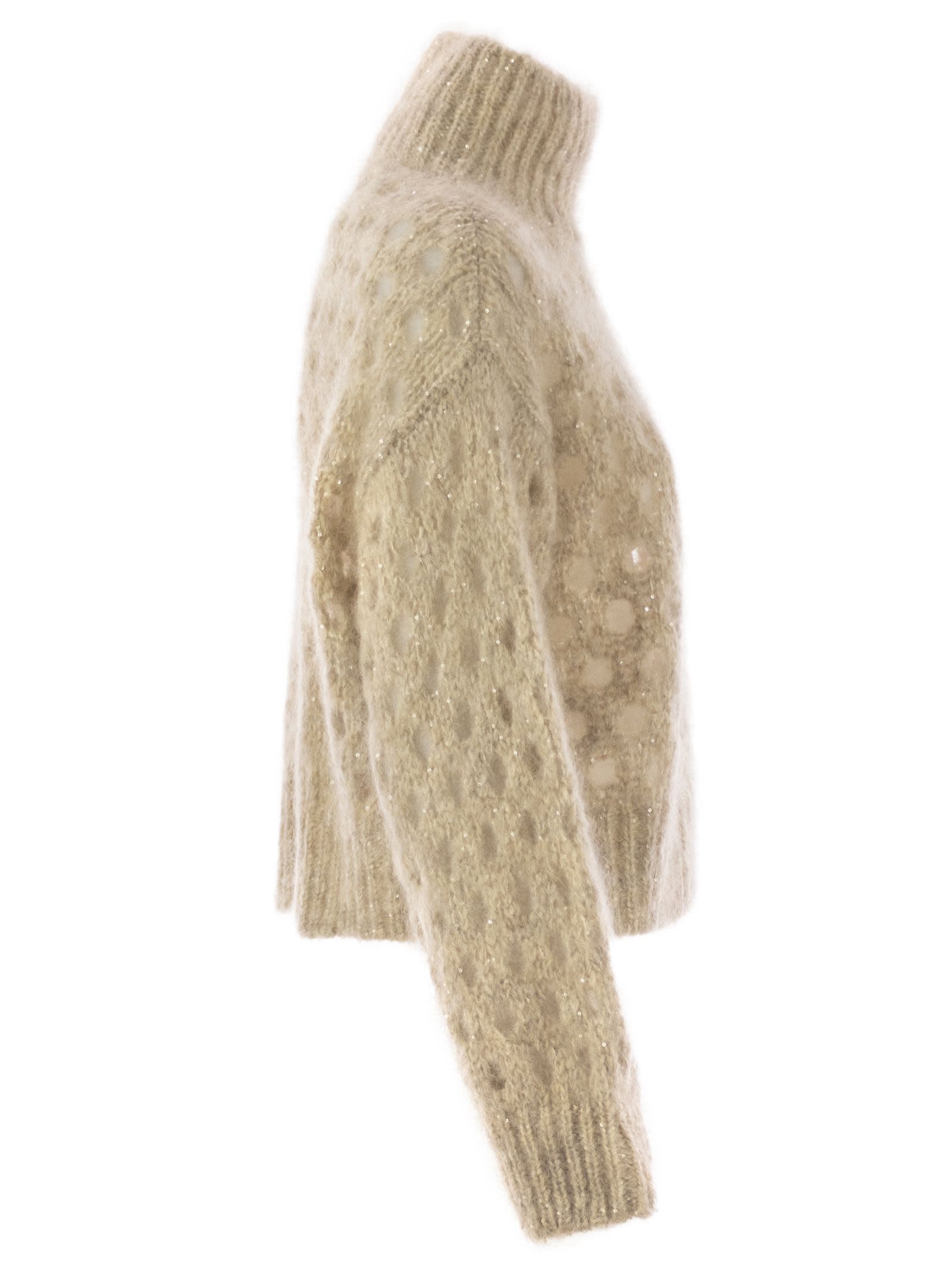 Brunello Cucinelli Women Dazzling Net Turtleneck Sweater Made Of Mohair And Wool Wispy by Luosophy
