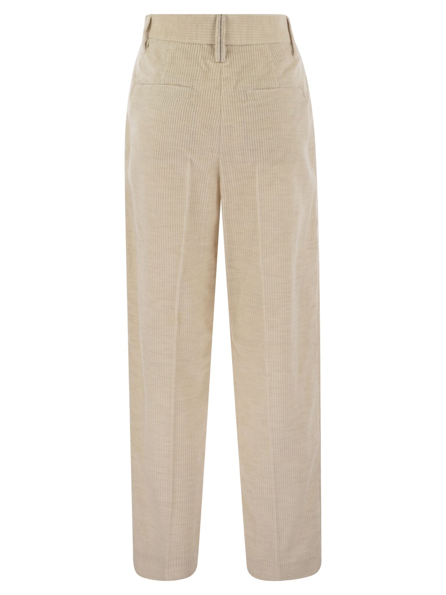 Brunello Cucinelli Women Striped Canvas Trousers In Viscose And Comfort Cotton With Necklace by Luosophy