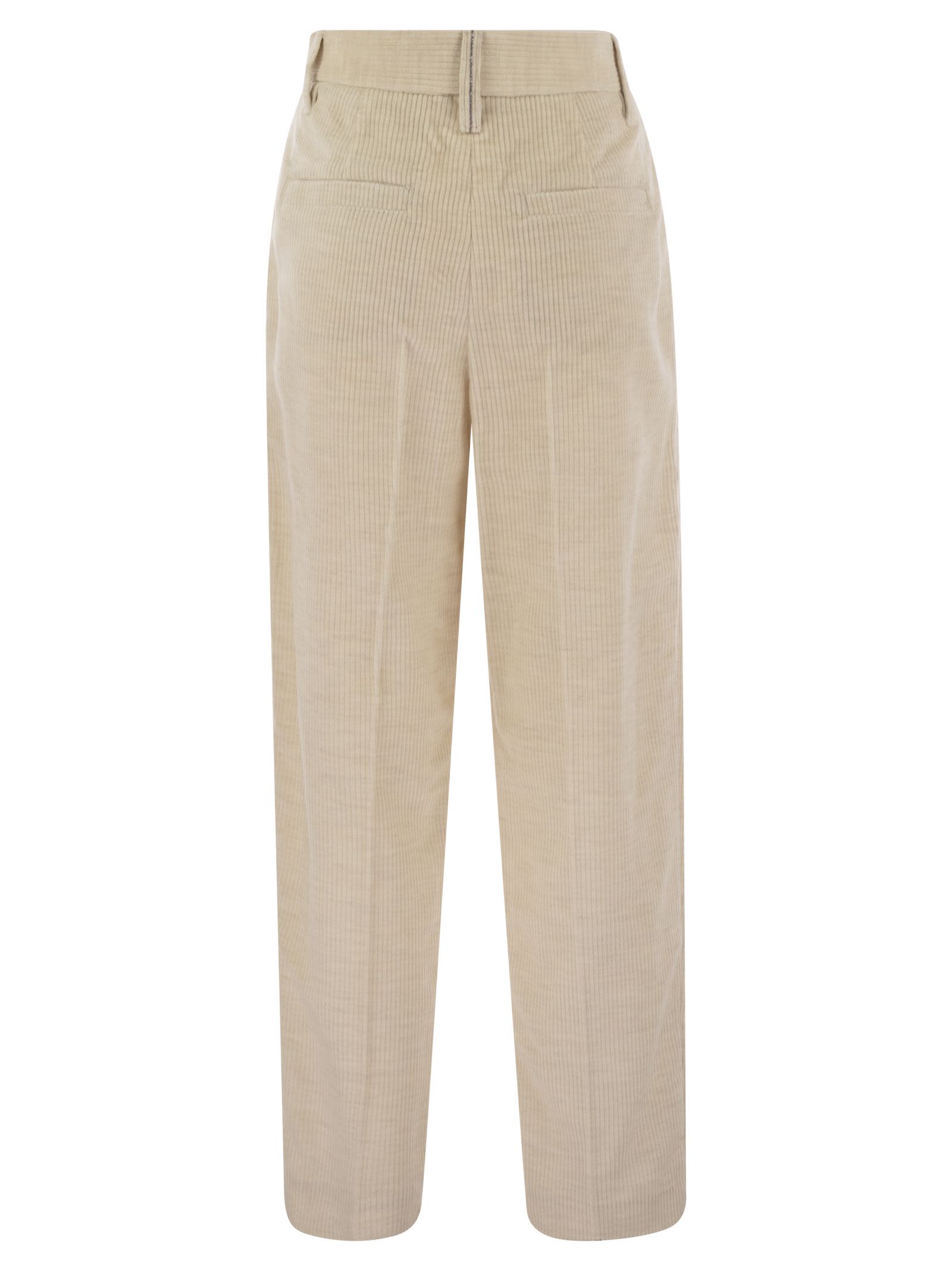 Brunello Cucinelli Women Striped Canvas Trousers In Viscose And Comfort Cotton With Necklace by Luosophy
