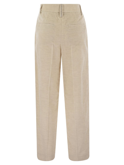 Brunello Cucinelli Women Striped Canvas Trousers In Viscose And Comfort Cotton With Necklace by Luosophy