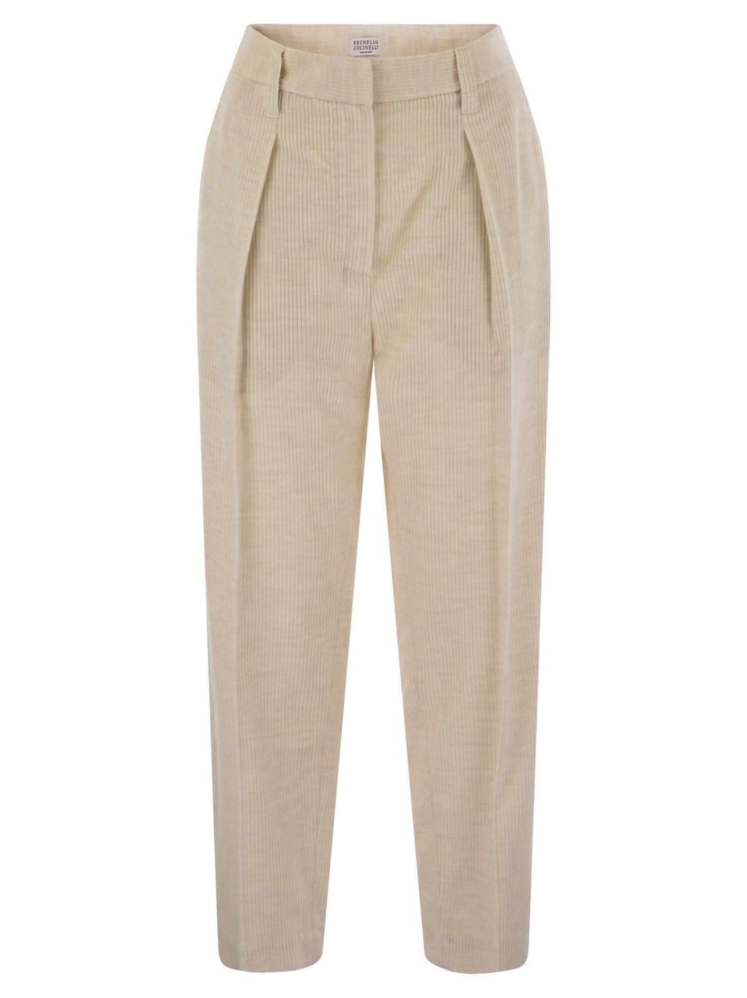 Brunello Cucinelli Women Striped Canvas Trousers In Viscose And Comfort Cotton With Necklace by Luosophy