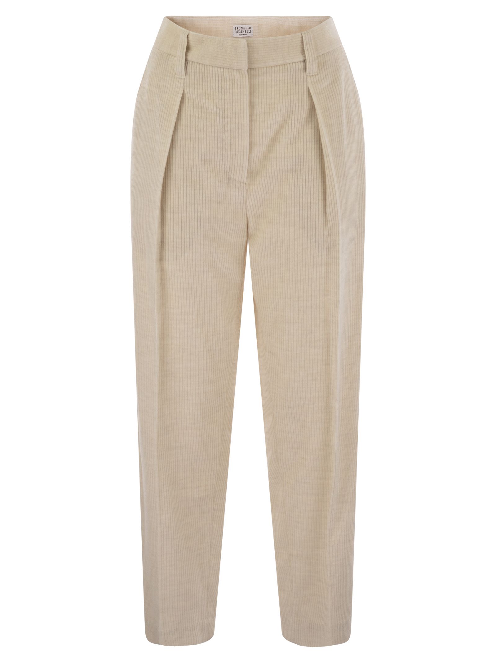 Brunello Cucinelli Women Striped Canvas Trousers In Viscose And Comfort Cotton With Necklace by Luosophy