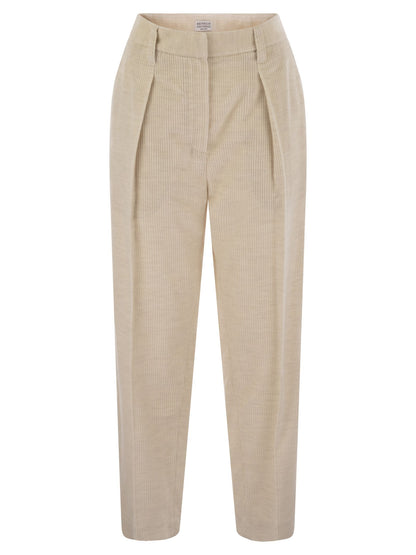 Brunello Cucinelli Women Striped Canvas Trousers In Viscose And Comfort Cotton With Necklace by Luosophy