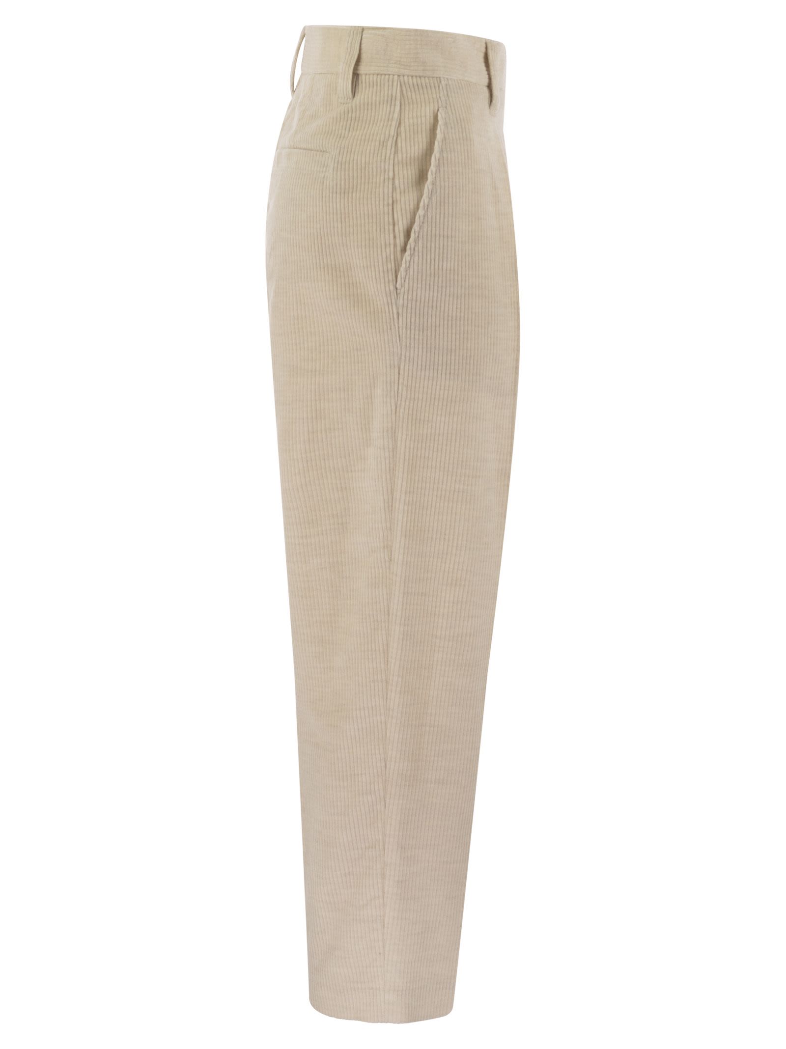 Brunello Cucinelli Women Striped Canvas Trousers In Viscose And Comfort Cotton With Necklace by Luosophy