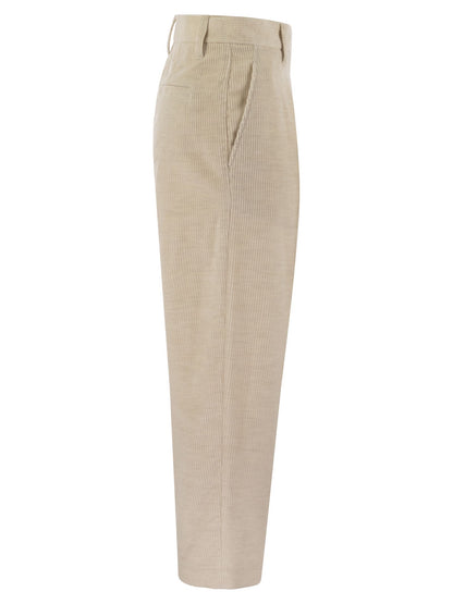 Brunello Cucinelli Women Striped Canvas Trousers In Viscose And Comfort Cotton With Necklace by Luosophy