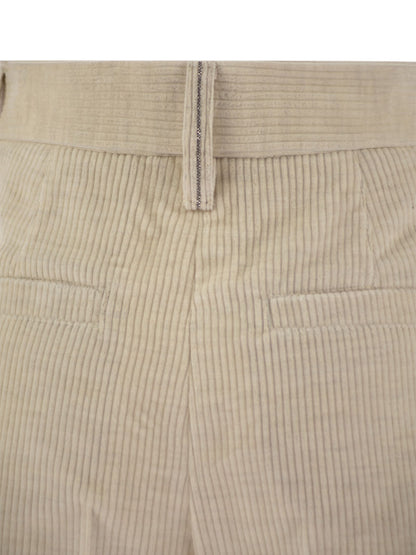 Brunello Cucinelli Women Striped Canvas Trousers In Viscose And Comfort Cotton With Necklace by Luosophy