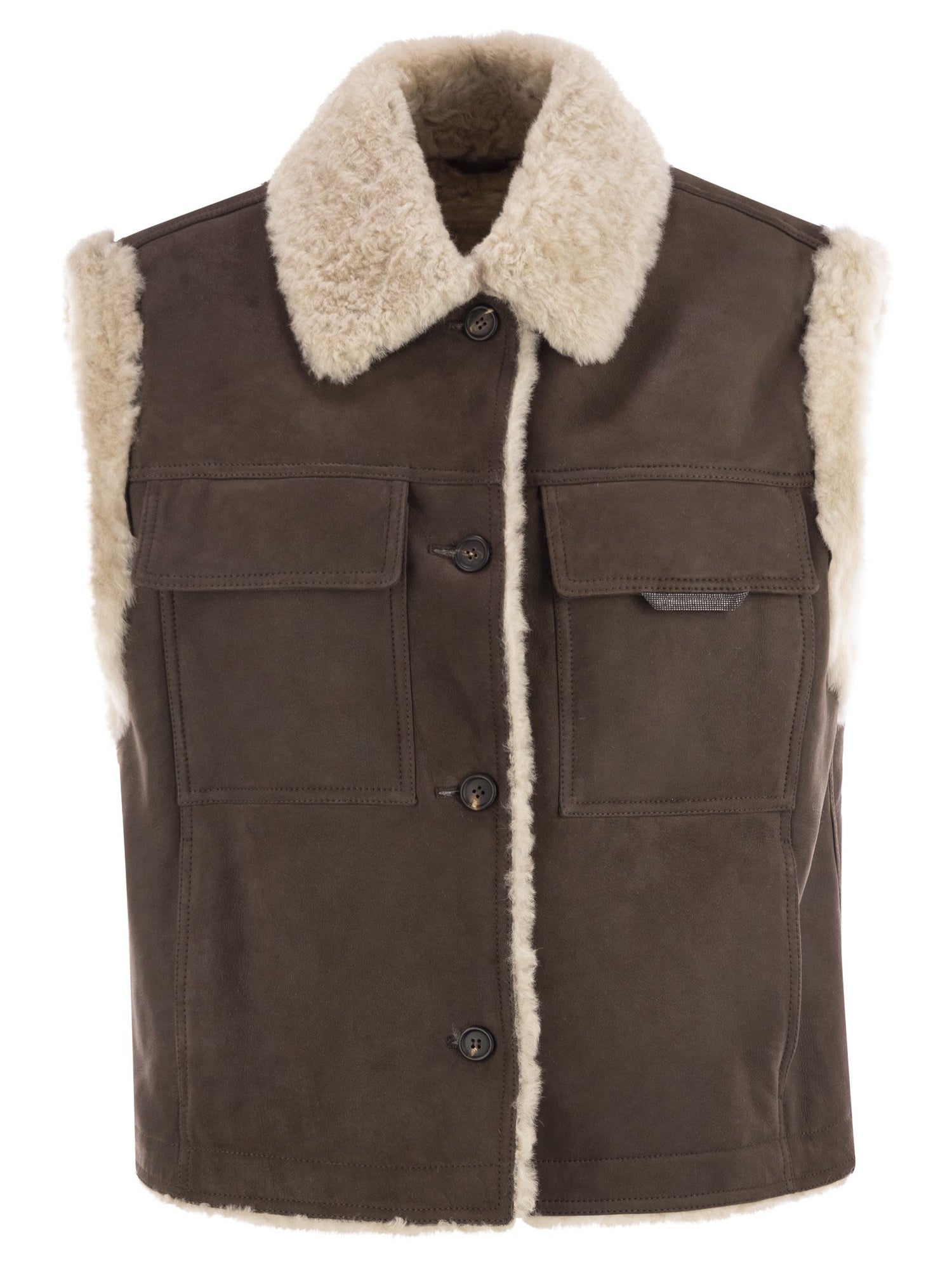 Brunello Cucinelli Women Sleeveless Shearling Outerwear by Luosophy