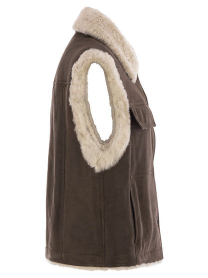 Brunello Cucinelli Women Sleeveless Shearling Outerwear by Luosophy
