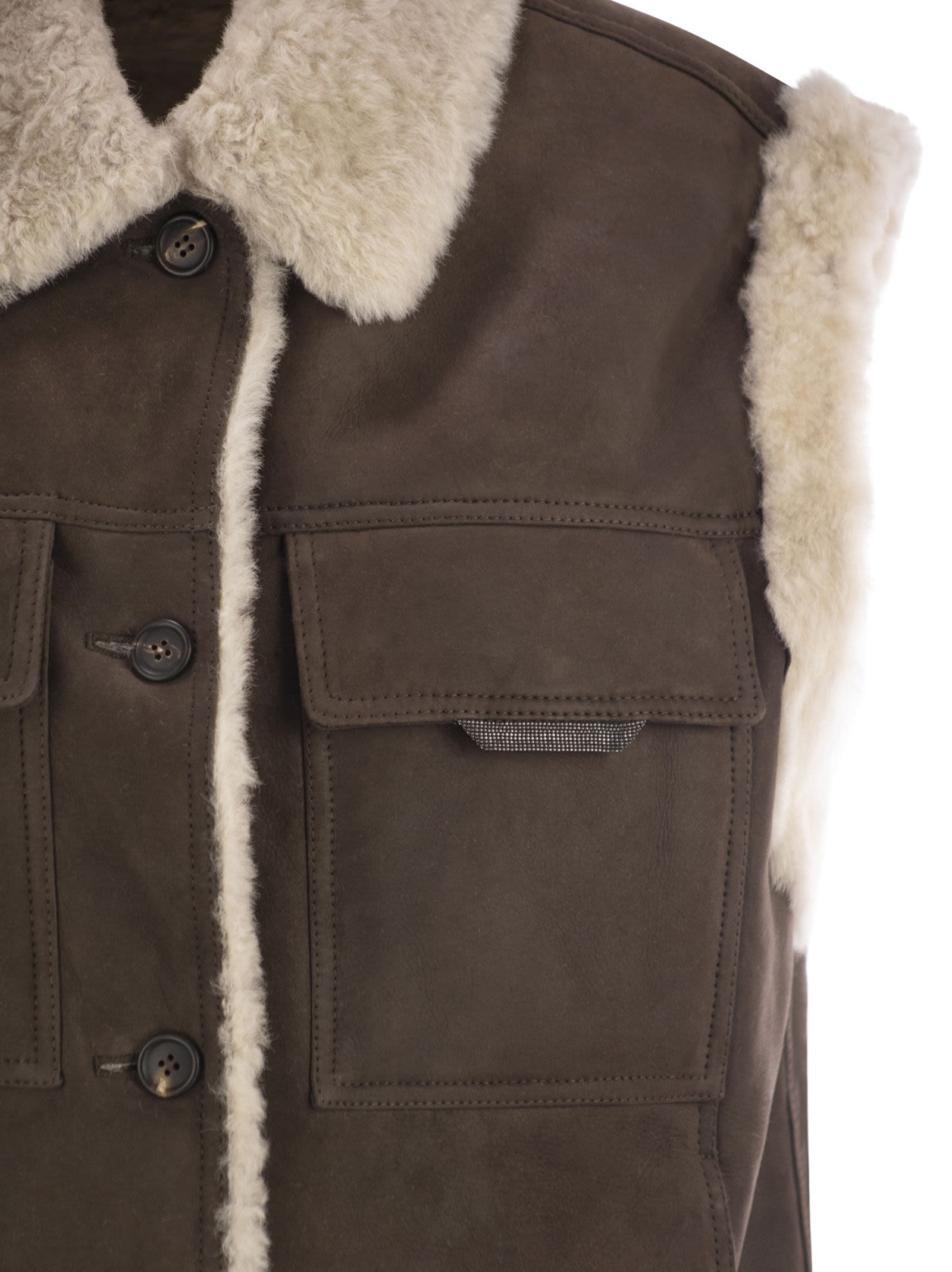Brunello Cucinelli Women Sleeveless Shearling Outerwear by Luosophy