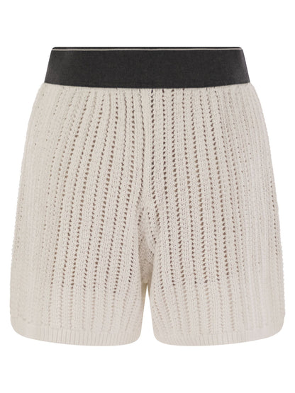 Brunello Cucinelli Women Cotton Net Knit Shorts by Luosophy