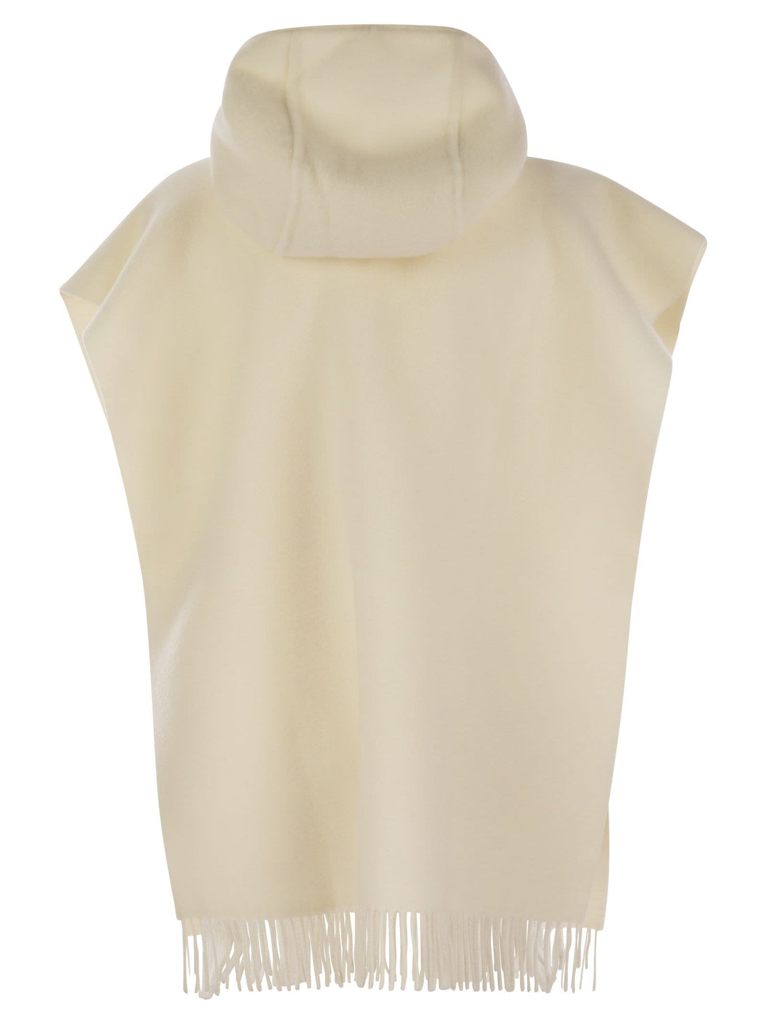 Brunello Cucinelli Women Double Knit Wool And Cashmere Poncho With Hood And Fringes by Luosophy