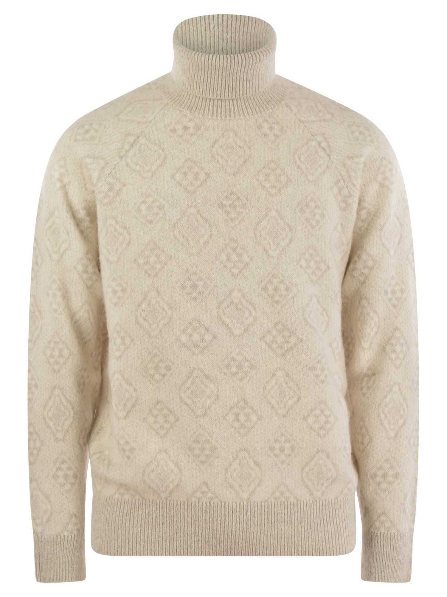 Brunello Cucinelli Men Geometric Jacquard Turtleneck Sweater In Alpaca, Cotton And Wool by Luosophy