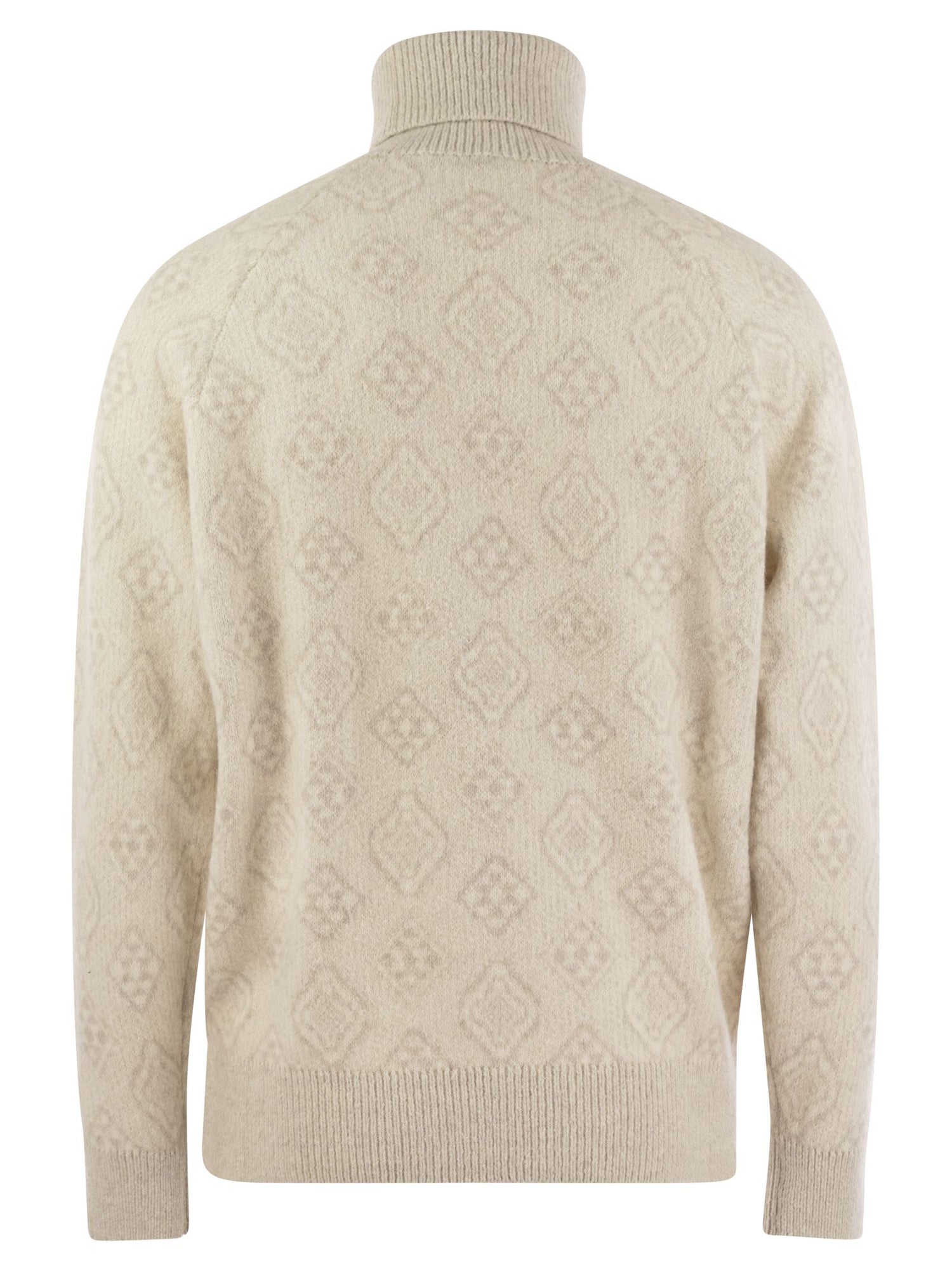 Brunello Cucinelli Men Geometric Jacquard Turtleneck Sweater In Alpaca, Cotton And Wool by Luosophy
