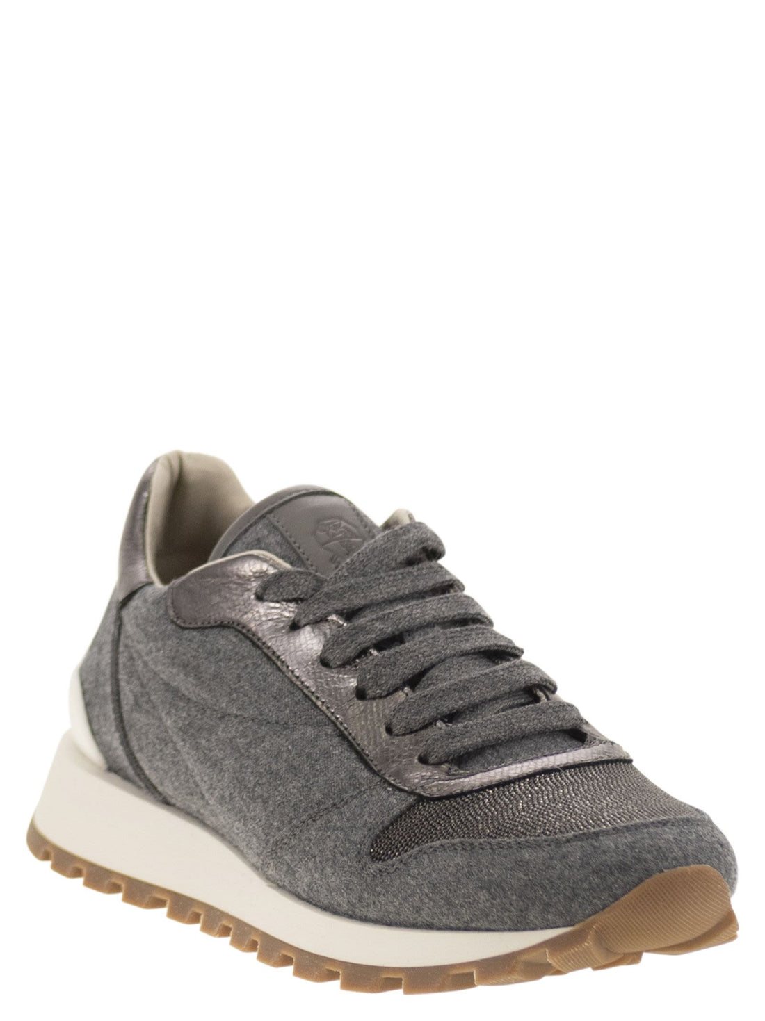 Brunello Cucinelli Women Runners In Virgin Wool Flannel And Lamé Calfskin With Precious Toe by Luosophy