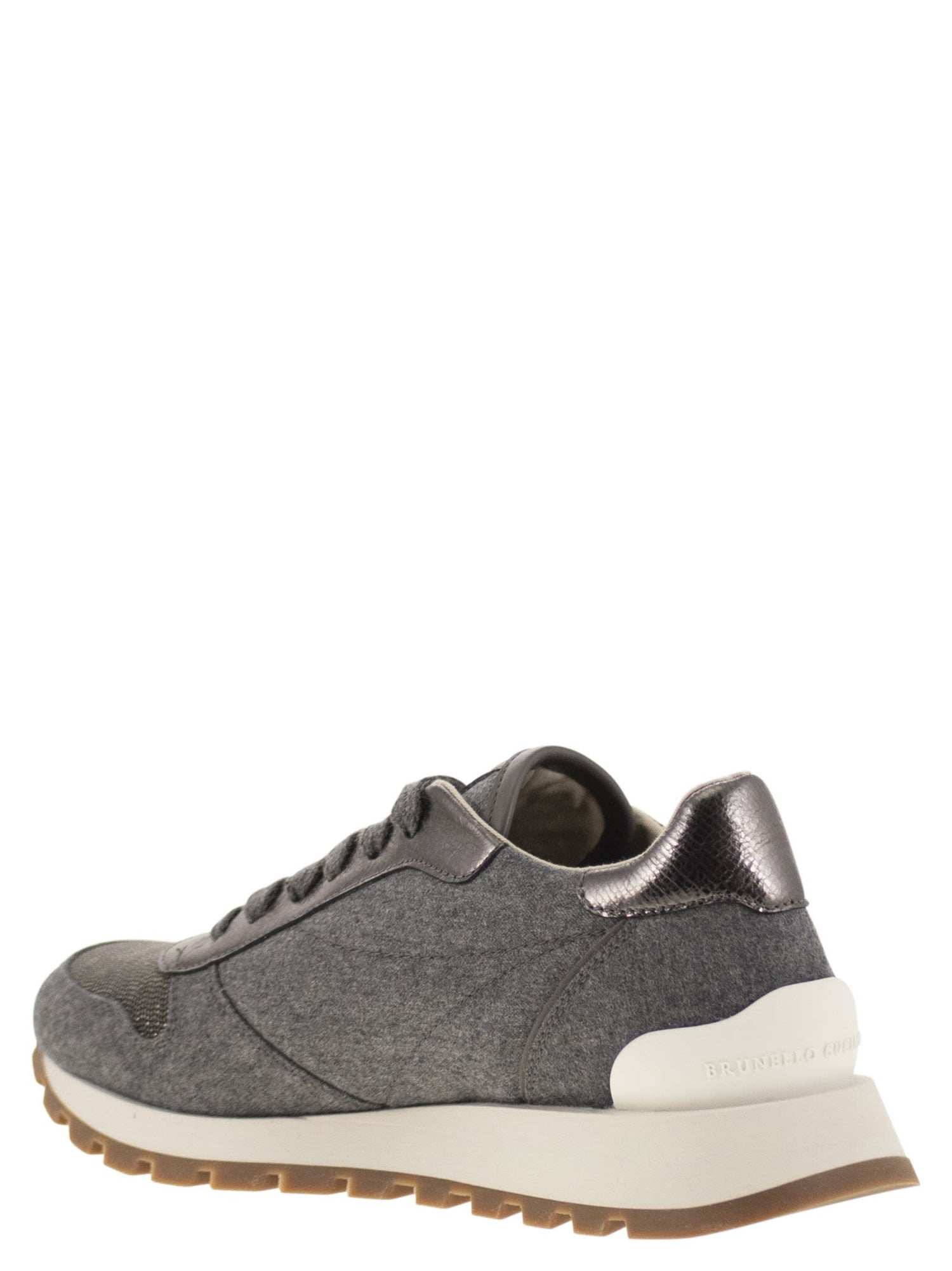 Brunello Cucinelli Women Runners In Virgin Wool Flannel And Lamé Calfskin With Precious Toe by Luosophy