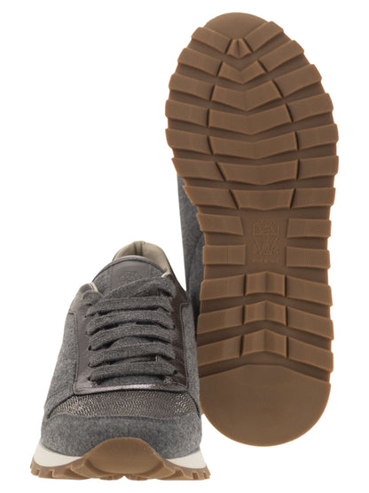 Brunello Cucinelli Women Runners In Virgin Wool Flannel And Lamé Calfskin With Precious Toe by Luosophy