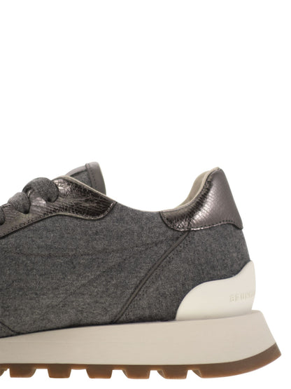 Brunello Cucinelli Women Runners In Virgin Wool Flannel And Lamé Calfskin With Precious Toe by Luosophy