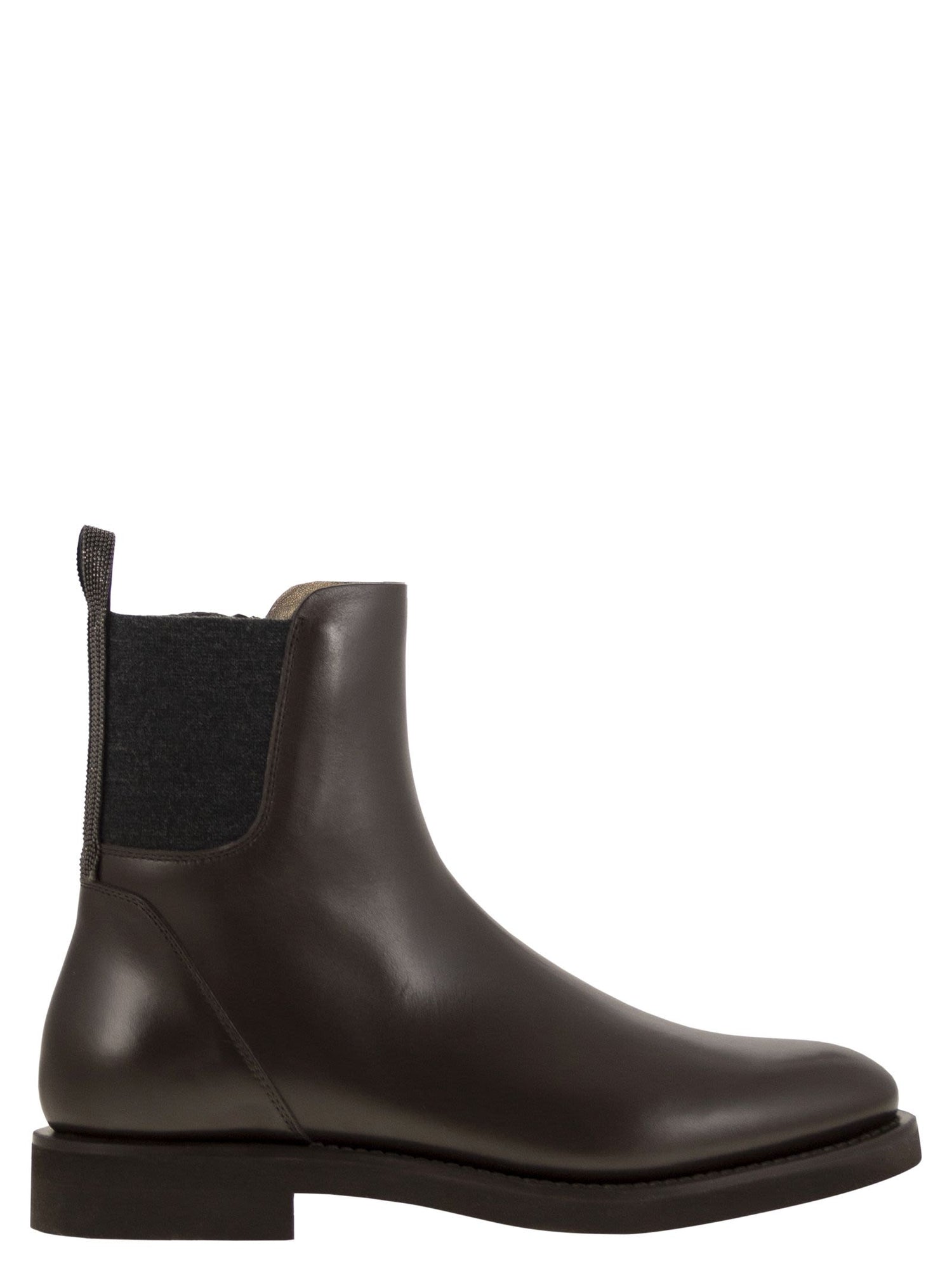 Brunello Cucinelli Women Chelsea Boot In Matt Calfskin With Shiny Detail by Luosophy