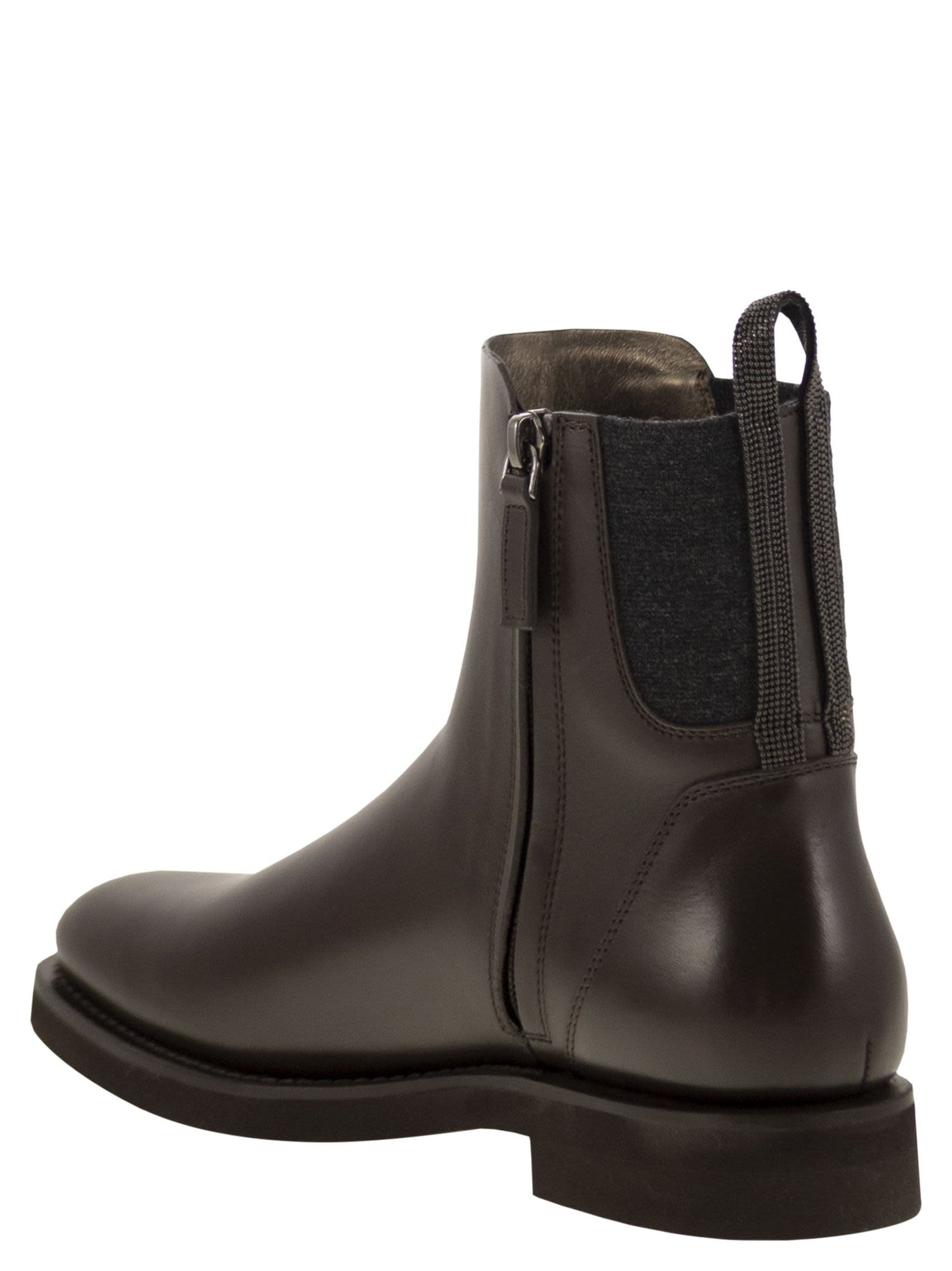 Brunello Cucinelli Women Chelsea Boot In Matt Calfskin With Shiny Detail by Luosophy