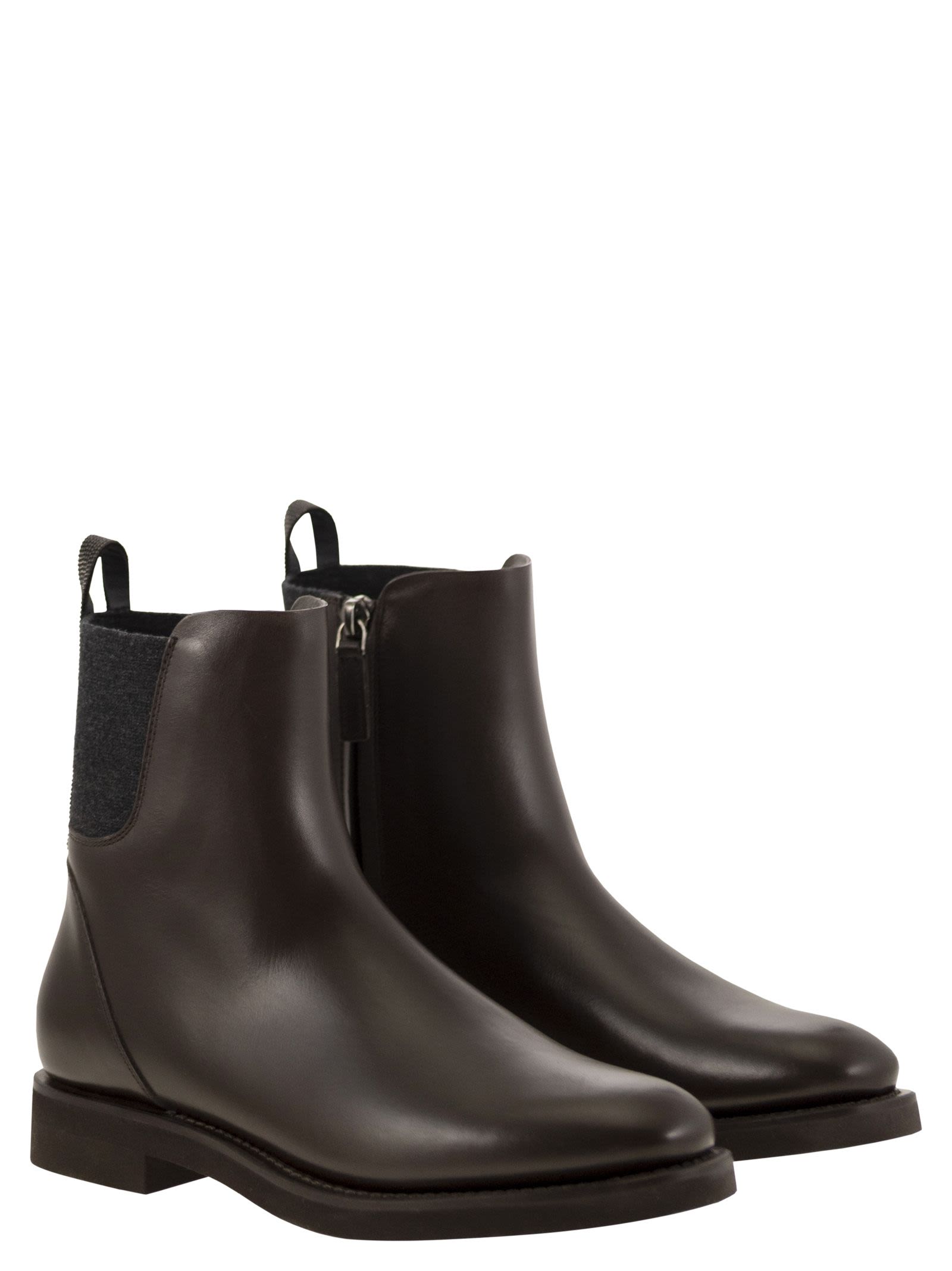 Brunello Cucinelli Women Chelsea Boot In Matt Calfskin With Shiny Detail by Luosophy