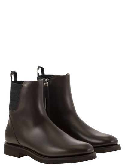 Brunello Cucinelli Women Chelsea Boot In Matt Calfskin With Shiny Detail by Luosophy